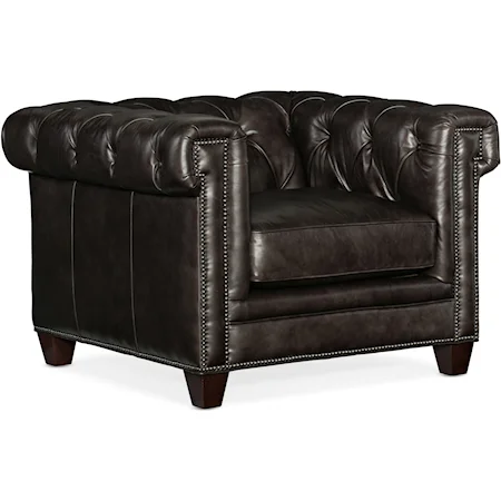 Transitional Chesterfield Chair with Track Arms and Nailheads